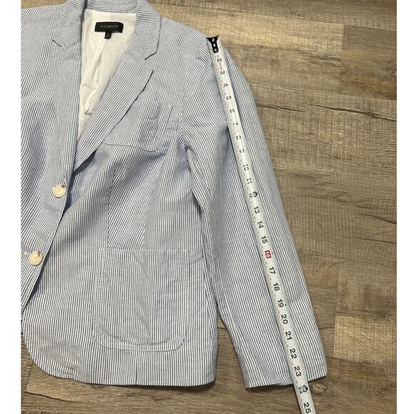Talbots Size 16 Linen Cotton Blend Blazer Jacket Striped Professional Work Top - Picture 6 of 8
